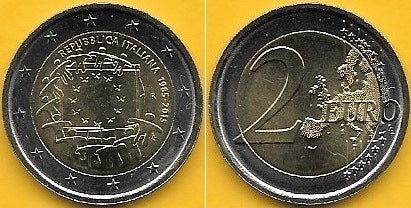 Itália - 2 Euro 2015 (Km# 382) 30 Anos Bandeira