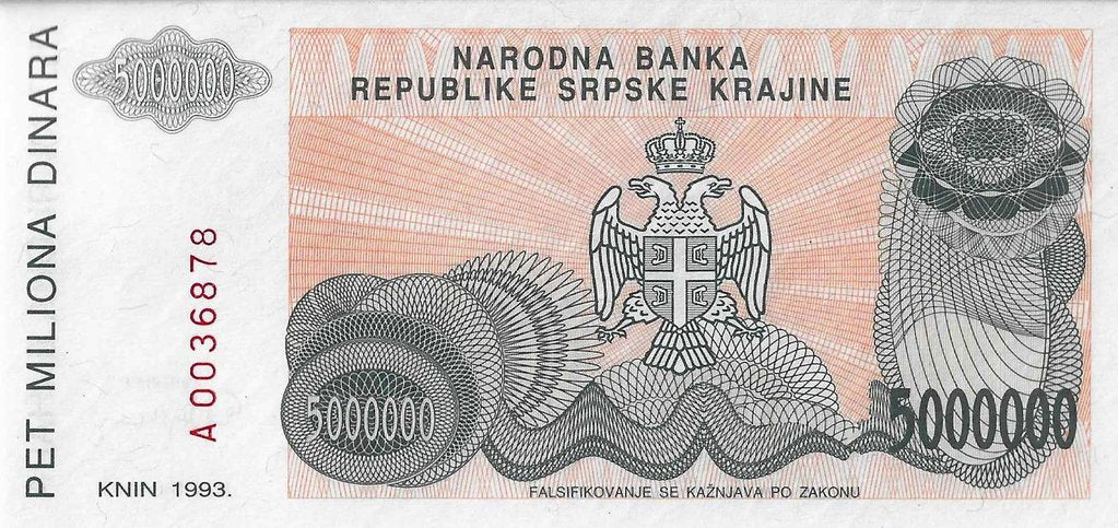 Croacia - 5000000 Dinara 1993 (# R24)
