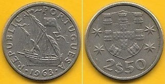 Portugal - 2$50 1963 (Km# 590)