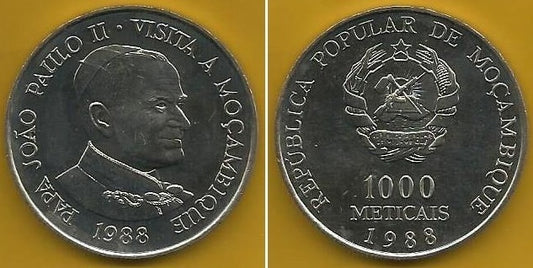 Moçambique - 1000 Meticais 1988 (Km# 109) Visita Papa João Paulo II
