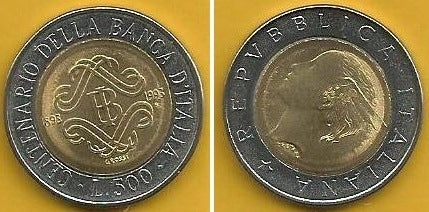 Itália - 500 Liras 1993 (Km# 160) 100º Banco Itália
