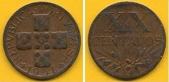 Portugal - XX Centavos 1951 (Km# 584)