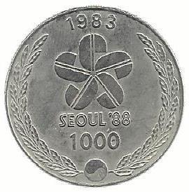 Coreia Sul - 1000 Won 1983 (Km# 36) Olympic Drummer