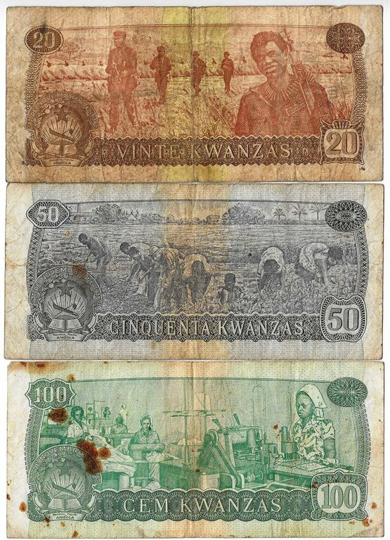 Angola - 20 - 50 e 100 Kwanzas 1976 (# 109/110/111)