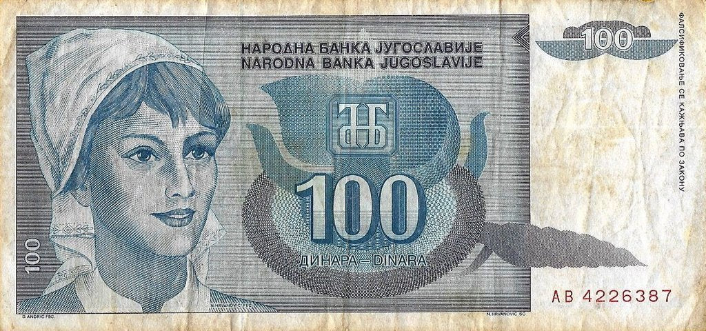 Jugoslávia - 100 Dinara 1992 (# 112)