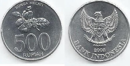 Indonésia - 500 Rupias 2003 (Km# 67)