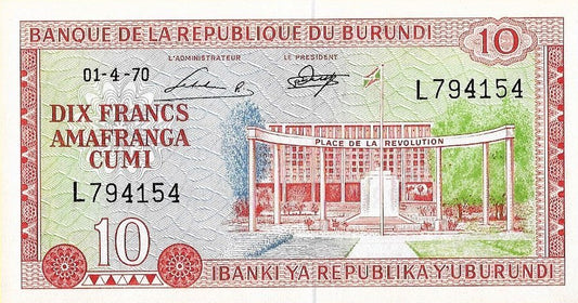 Burundi - 10 Francos 1970 (# 20b)