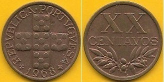 Portugal - XX Centavos 1968 (Km# 584)