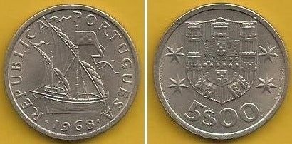 Portugal - 5$00 1968 (Km# 591)