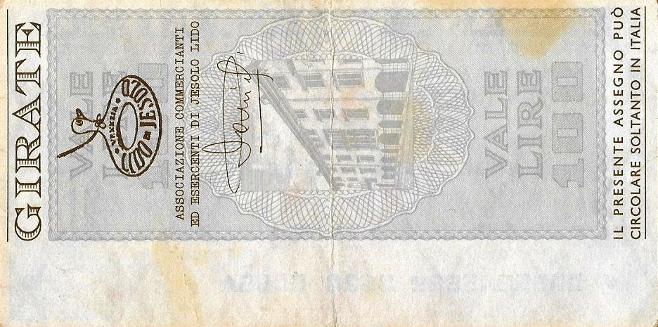 Italia - 100 Liras 1977 (# Nl) Cheque
