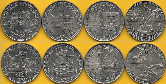Portugal - 100$00 1989/90 (Km# 646/647/648 e 649) Descobrimentos