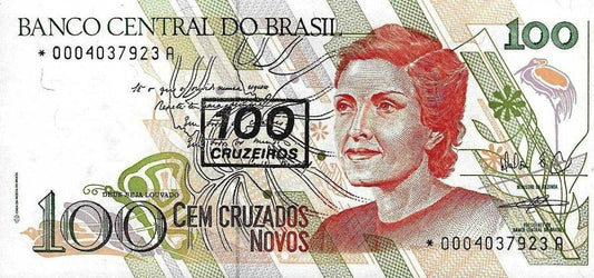 Brasil - 100 Cruzeiros 1990 (# 224a) Substituição