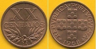 Portugal - XX Centavos 1968 (Km# 584)