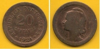 Portugal - 20 Centavos 1924 (Km# 574)