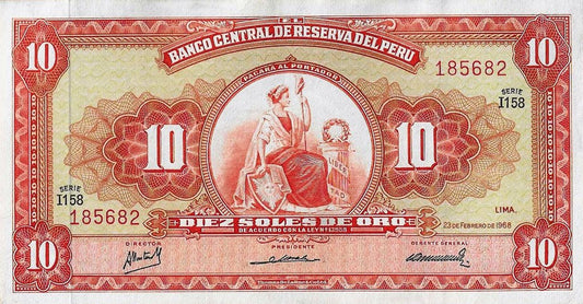 Peru - 10 Soles Ouro 1968 (# 88)
