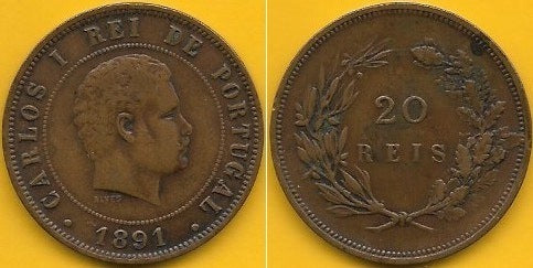 Portugal - 20 Reis 1891 (Km# 533)