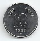 India - 10 Paise 1988 (Km# 40.1)