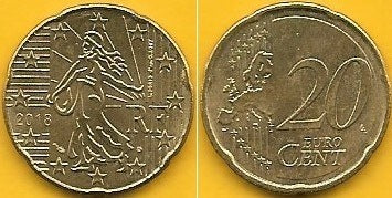 França - 20 Centimos 2018 (Km# 1411)