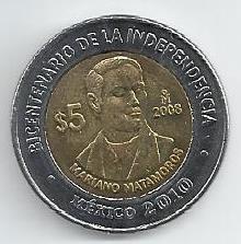 Mexico - 5 Pesos 2008 (Km# 902) Mariano Matamoros