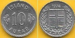 Islândia - 10 Aurar 1974 (Km# 10a)