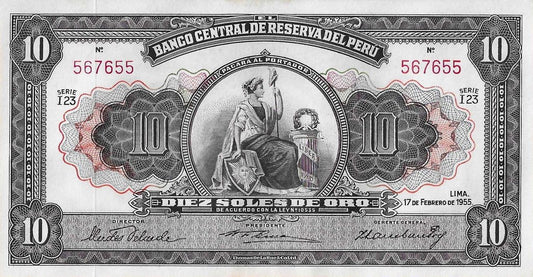Peru - 10 Soles Ouro 1955 (# 71a)