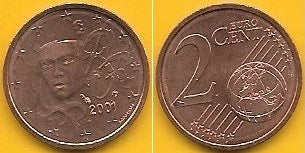 França - 2 Centimos 2001 (Km# 1283)