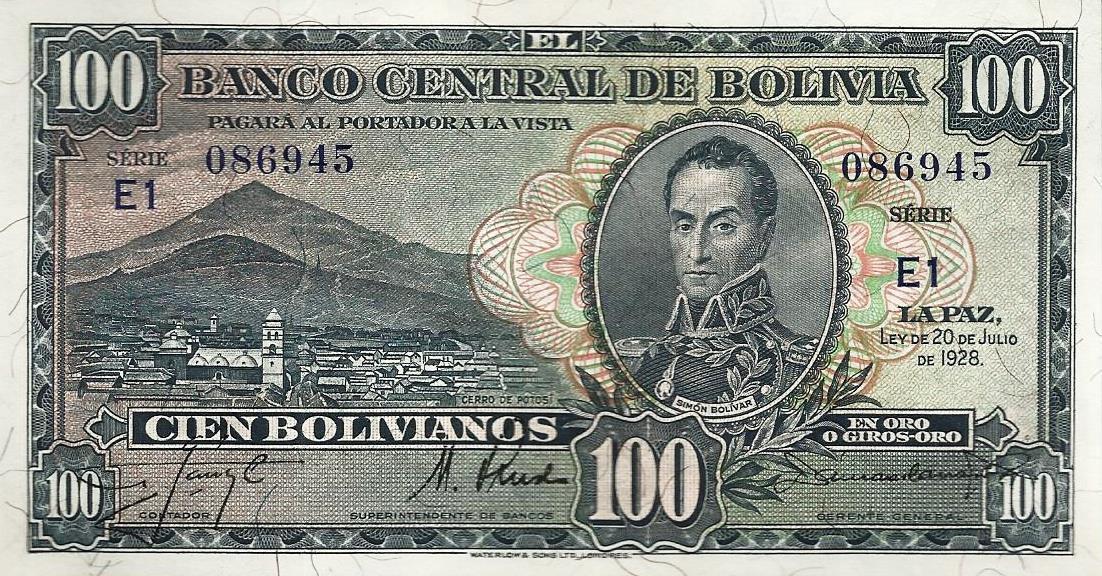 Bolivia - 100 Bolivianos 1928 (# 133)