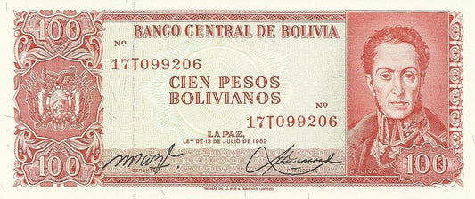 Bolivia - 100 Bolivianos 1962 (# 164a)