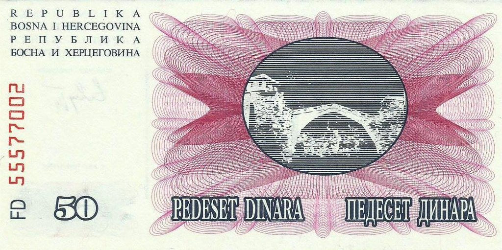Bosnia Herzegovina - 50 Dinara 1992 (# 12a)