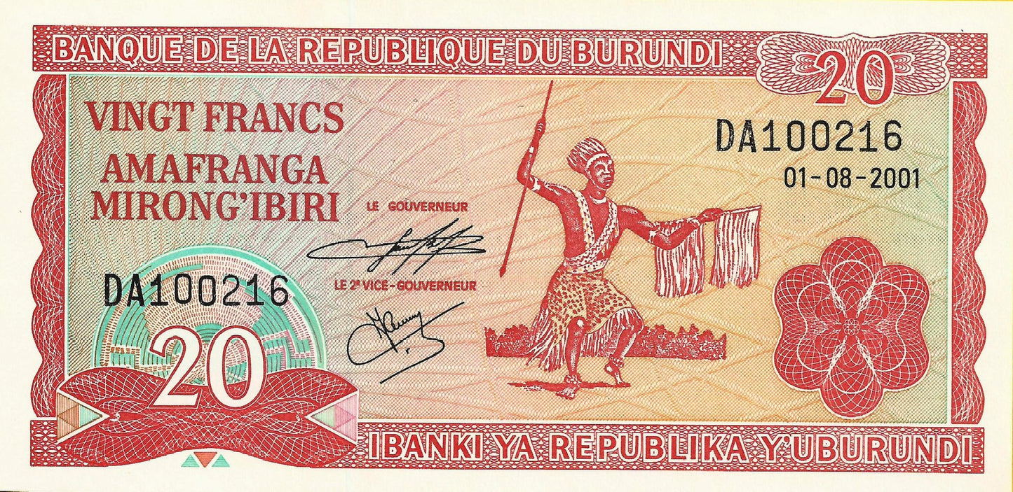 Burundi -. 20 Francos 2001 (# 27d)