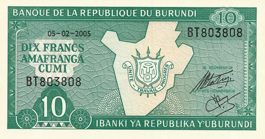 Burundi - 10 Francos 2005 (# 33e)