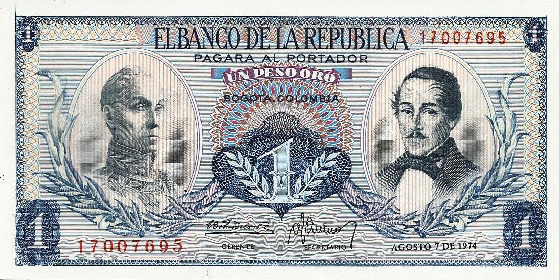 Colombia - 1 Peso 1974 (# 404e)
