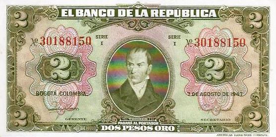 Colombia - 2 Pesos 1947 (# 390b)