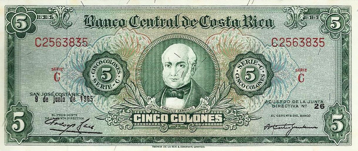 Costa Rica - 5 Colones 1965 (# 228a)