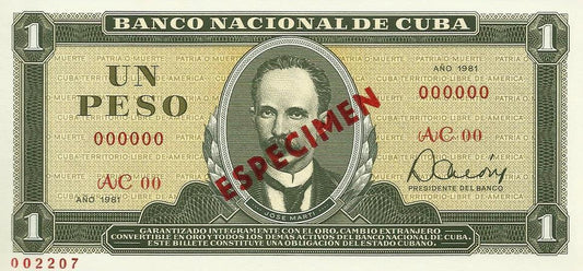 Cuba - 1 Peso 1981 (# 102bs) Especimen