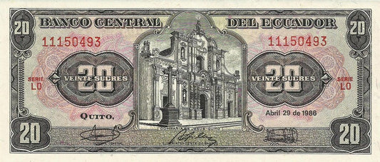 Equador - 20 Sucres 1986 (# 121a)