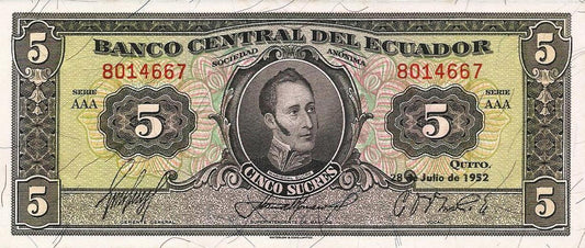 Equador - 5 Sucres 1952 (# 98a)
