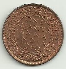 Ìndia Britanica - 1/4 Anna 1940 (Km# 530)