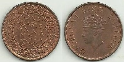 Ìndia Britanica - 1/4 Anna 1940 (Km# 530)