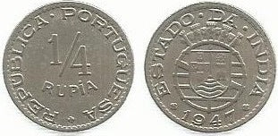 Ìndia Portuguesa - 1/4 Rupia 1947 (Km# 25)