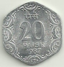 India - 20 Paisa 1987 (Km# 44)