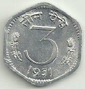 India - 3 Paisa 1971 (Km# 14)