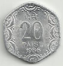 India - 20 Paisa 1986 (Km# 44)