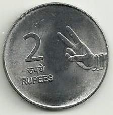 India - 2 Rupias 2007 (Km# 327) Dois dedos