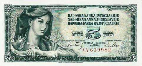 Jugoslavia - 5 Dinara 1968 (# 81a)