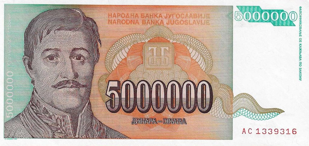 Jugoslávia - 5000000 Dinara 1993 (# 132)