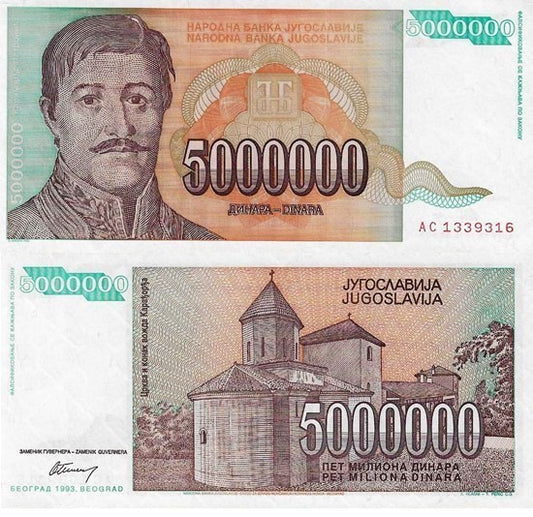 Jugoslávia - 5000000 Dinara 1993 (# 132)