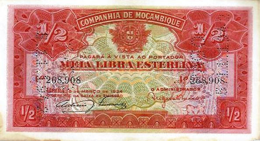 Moçambique - 1/2 Libra Esterlina 1934 (# R30)