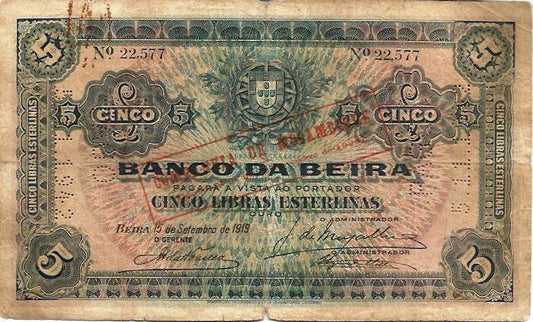 Moçambique - 5 Libras Esterlinas 1919 (# R8)