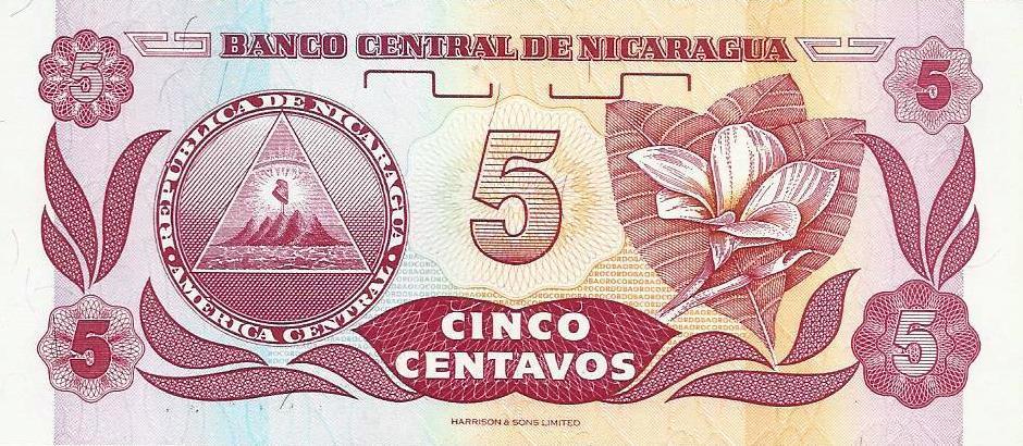 Nicaragua - 5 Centavos Cordoba 1991 (# 168a)
